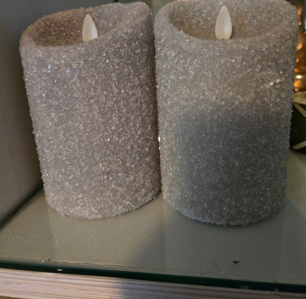 Luminara Candle Set - Sparkling Light Gray Glitter Pillar Candles